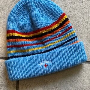 NOAH Adult Light Blue Striped Knit Beanie